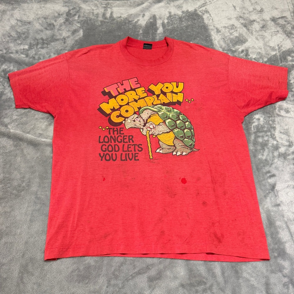 Vintage 1989 XXL Fruit of the Loom BEST Turtle Funny Graphic TShirt Red USA Made